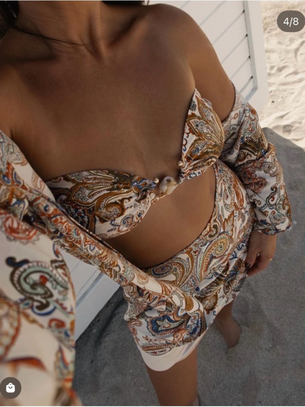 VICI Cream Paisley Set,  Mini Skirt with Matching Button Down Shirt and Bralette